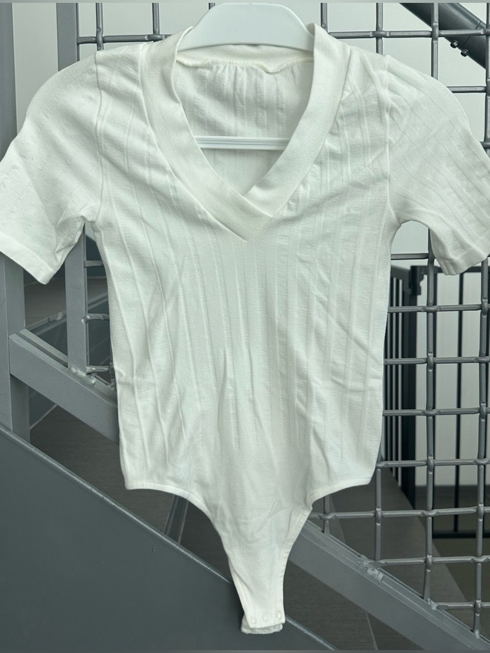 Intimissimi White Ribbed V-Neck Short Sleeve Bodysuit